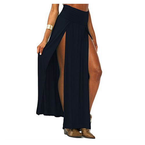 Women Cotton Blend Sexy Trends Double Slits Open Rayon Knit Long Maxi Skirt Image 9