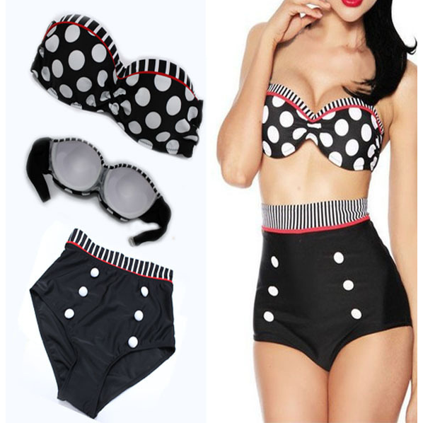 Sexy Removable Strappy Dot Print Bikini Set Image 1