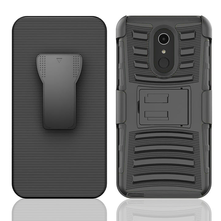 LG Stylo 4 Armor Holster Case Black Dual Layer with Kickstand and Belt Clip Image 1