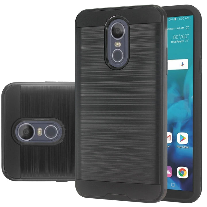 LG Stylo 4 Hybrid Metal Brushed Shockproof Tough Case Cover Black Image 1