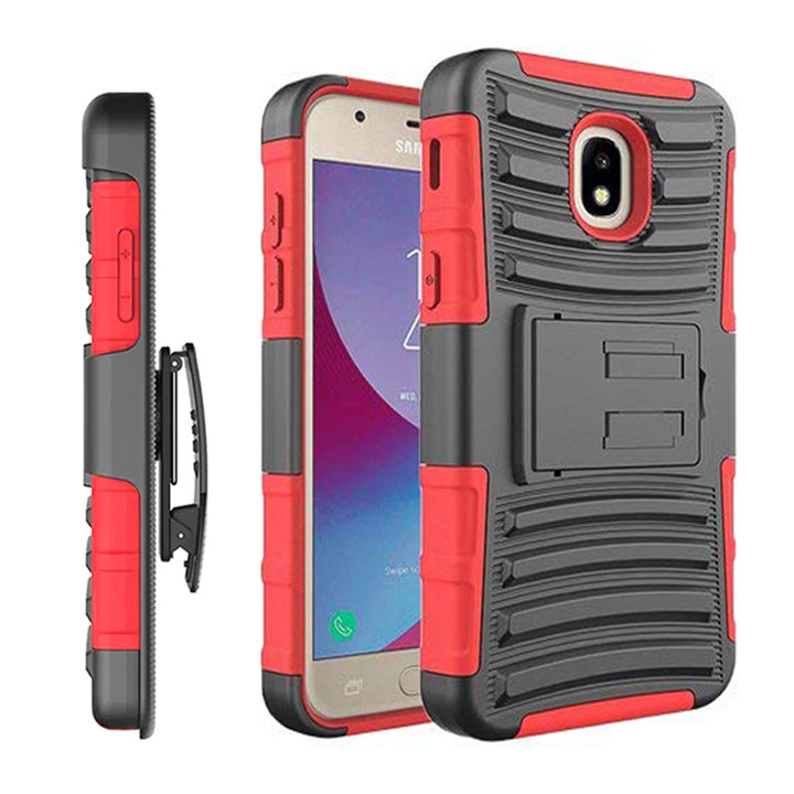 Samsung Galaxy J3 2018 / J337 / Achieve / Express Prime 3 / Star Armor Belt Clip Holster Case Cover Red Image 1