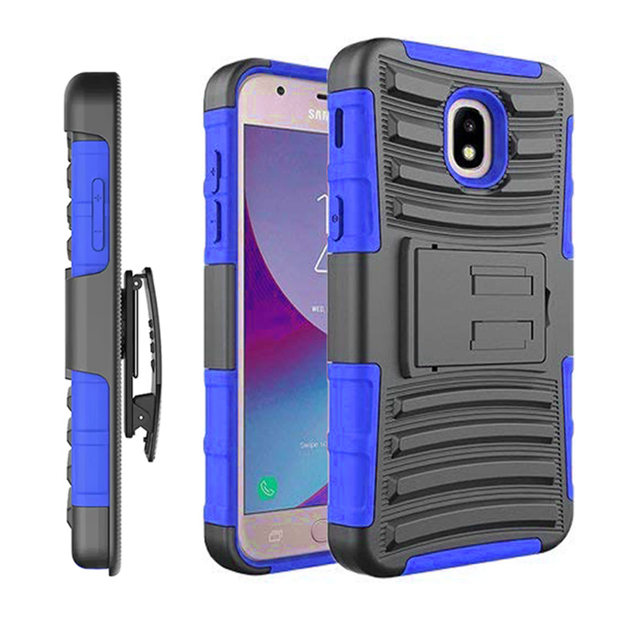 Samsung Galaxy J3 2018 / J337 / Achieve / Express Prime 3 / Star Armor Belt Clip Holster Case Cover Blue Image 1