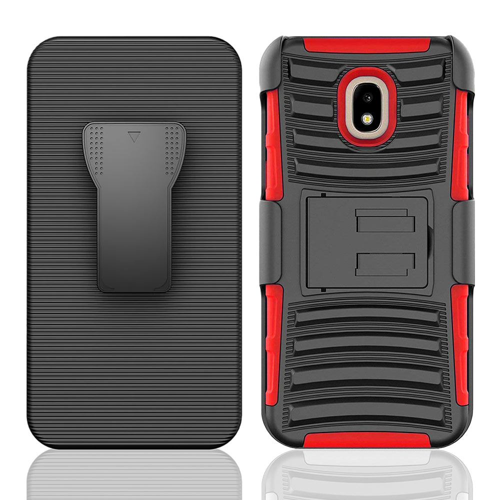 Samsung Galaxy J3 2018 / J337 / Achieve / Express Prime 3 / Star Armor Belt Clip Holster Case Cover Red Image 4