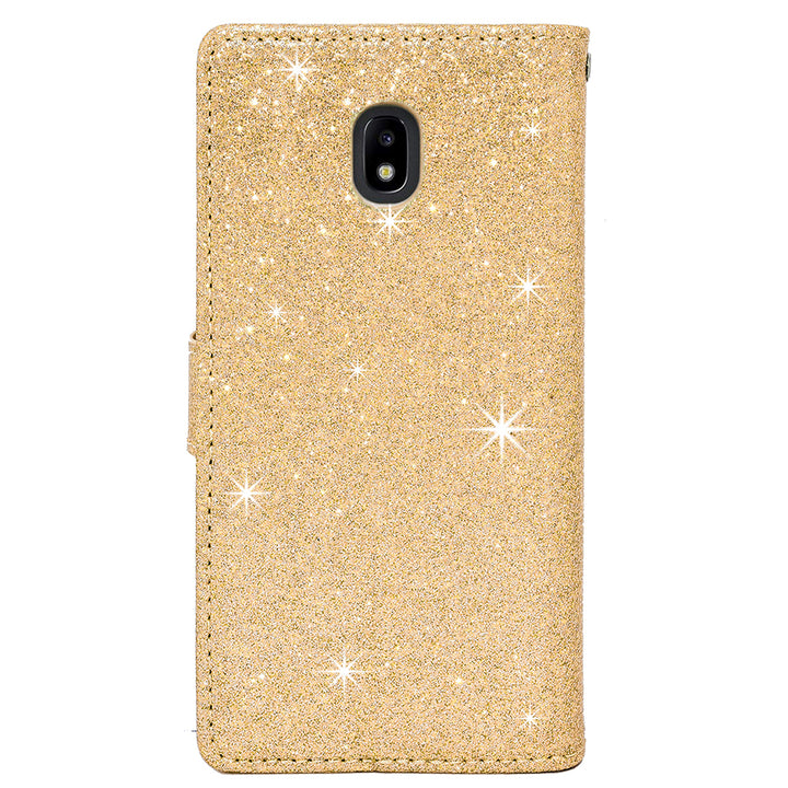 Samsung Galaxy J3 2018 / J337 / Achieve / Express Prime 3 / Star Diamond Bow Glitter Leather Wallet Case Cover Gold Image 3