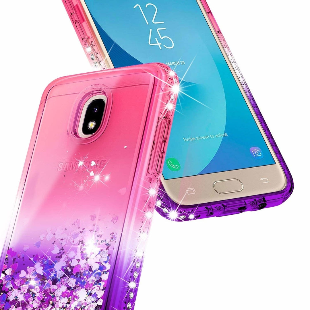 Samsung Galaxy J3 2018 / J337 / Achieve / Express Prime 3 / Star Diamond Liquid Sparkling Glitter Hybrid Shockproof Case Image 3