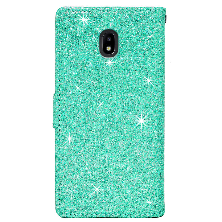 Samsung Galaxy J7 2018 Wallet Case Light Green Glitter Bow Rhinestone Diamonds Image 4