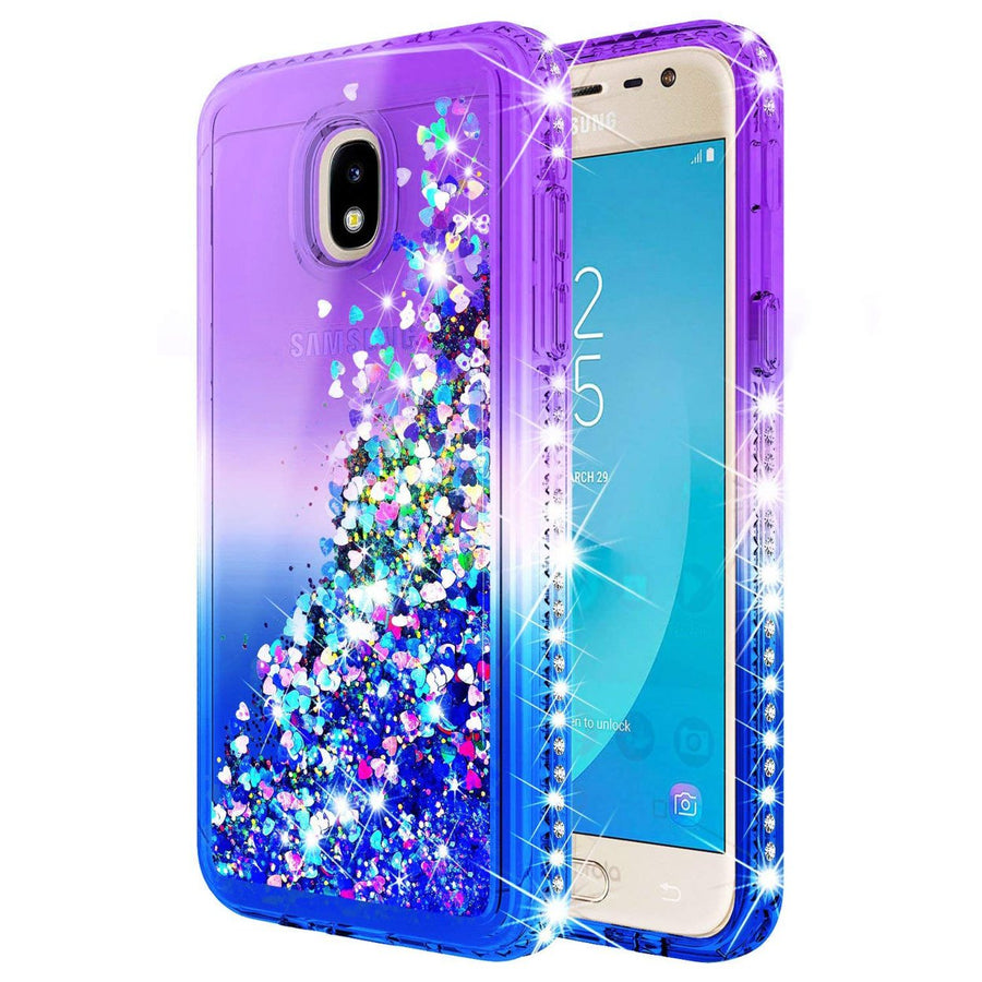 Samsung Galaxy J7 2018 / J737 / Refine Diamond Liquid Sparkling Glitter Hybrid Shockproof Case Cover Purple Blue Image 1