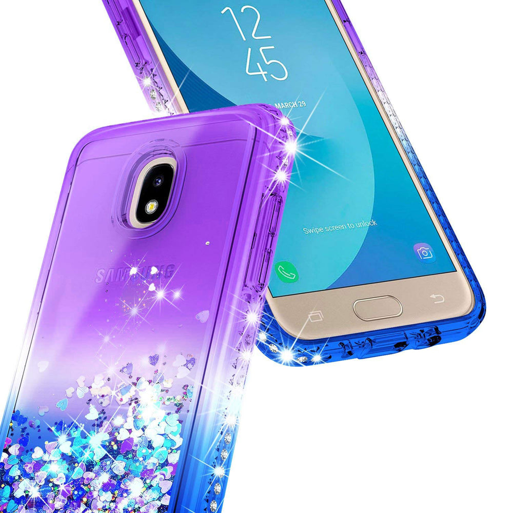 Samsung Galaxy J7 2018 / J737 / Refine Diamond Liquid Sparkling Glitter Hybrid Shockproof Case Cover Purple Blue Image 2