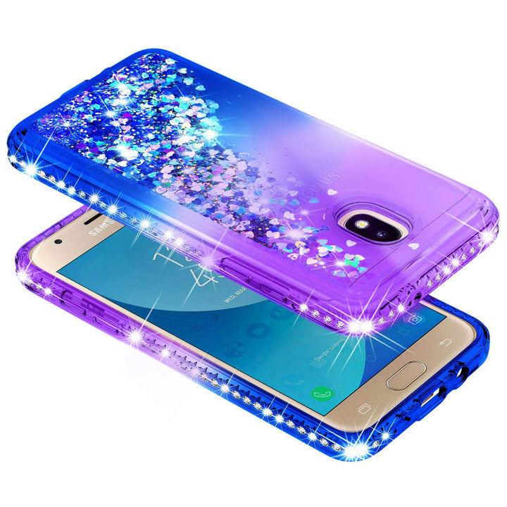 Samsung Galaxy J7 2018 / J737 / Refine Diamond Liquid Sparkling Glitter Hybrid Shockproof Case Cover Purple Blue Image 4