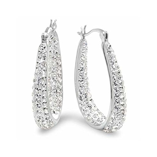 18K White Gold and Swarovski Element Crystal Hoop Earrings Image 1