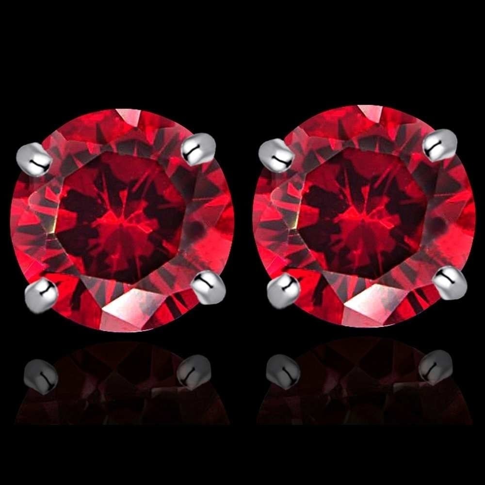 Sterling Silver 2ct Genuine Garnet Round Stud Earrings 8mm Image 1