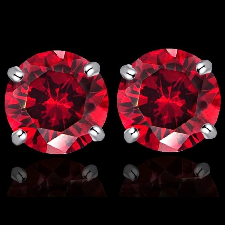 Sterling Silver 2ct Genuine Garnet Round Stud Earrings 8mm Image 1