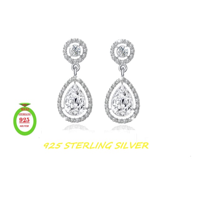 Trendy Sterling Silver Crystal Tear Drop Earrings Image 1