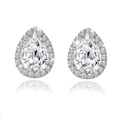 sterling Silver Elegant Crystal Water Drop Stud Earrings Tear Image 1