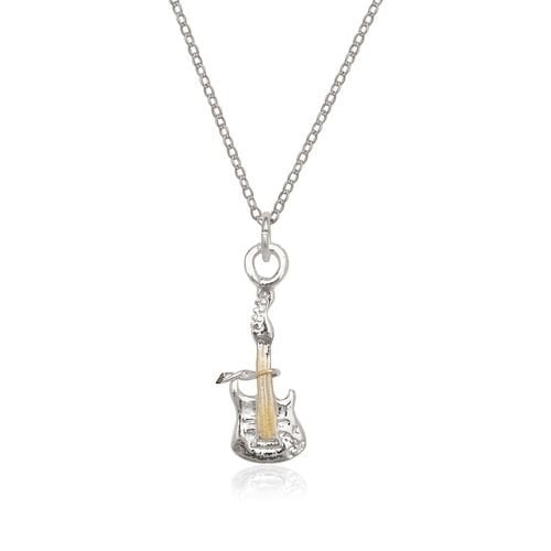 Silver Filled High Polish Finsh GUITAR Charm And Chain Image 1