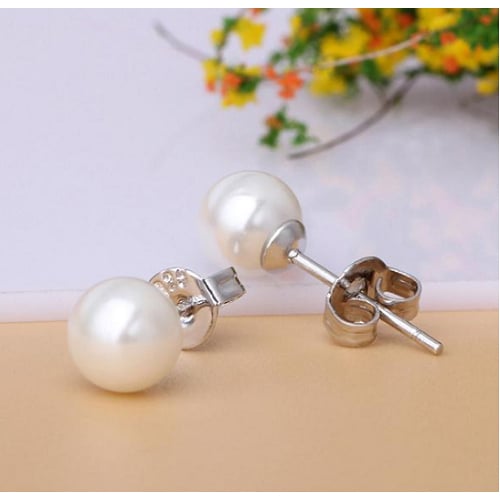 Cute Freshwater Pearl 925 Silver Stud Earrings Image 1