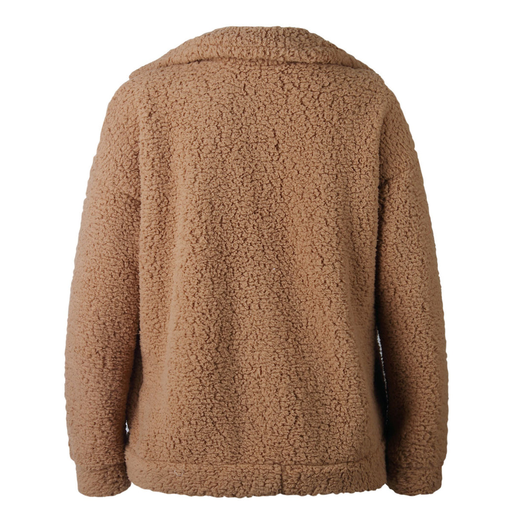 Casual Lapel Fleece Fuzzy Zipper Warm Winter Oversized Outwear Jackets Image 12