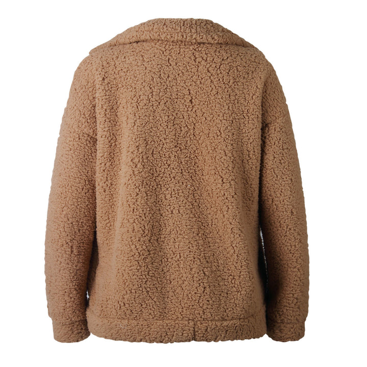 Casual Lapel Fleece Fuzzy Zipper Warm Winter Oversized Outwear Jackets Image 12