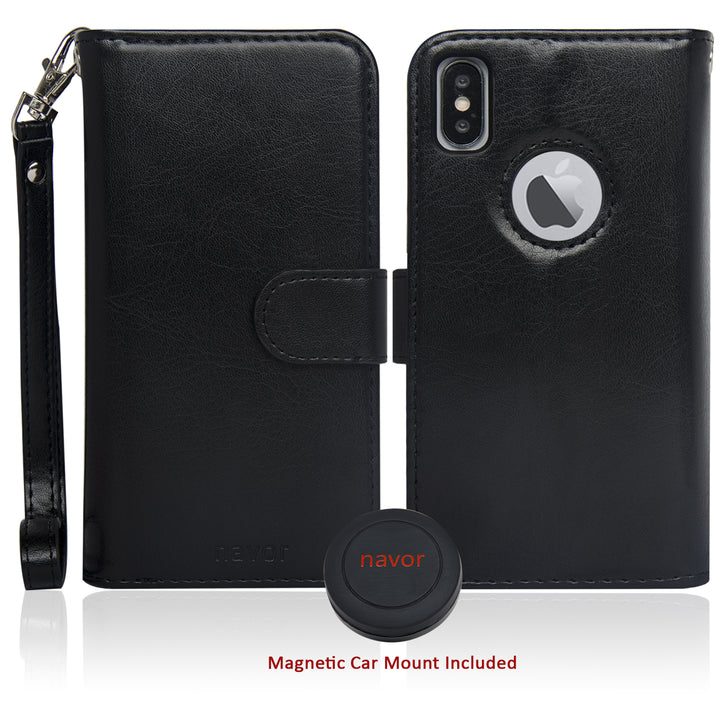 Navor Car Mount And iPhone Xs and X Detachable Magnetic Wallet Case with RFID Protection10 Card Pockets and 3 Money Image 4