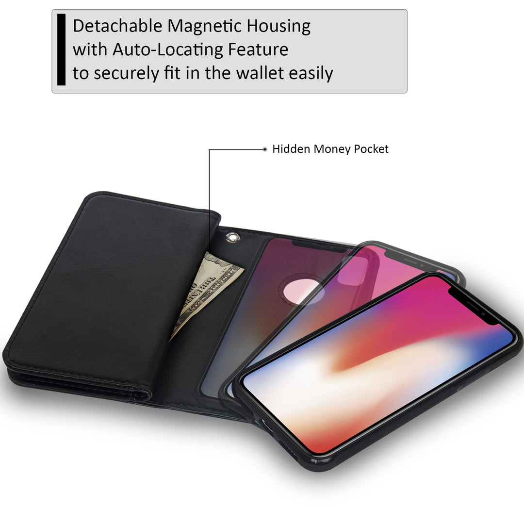 Navor Car Mount And iPhone Xs and X Detachable Magnetic Wallet Case with RFID Protection10 Card Pockets and 3 Money Image 6