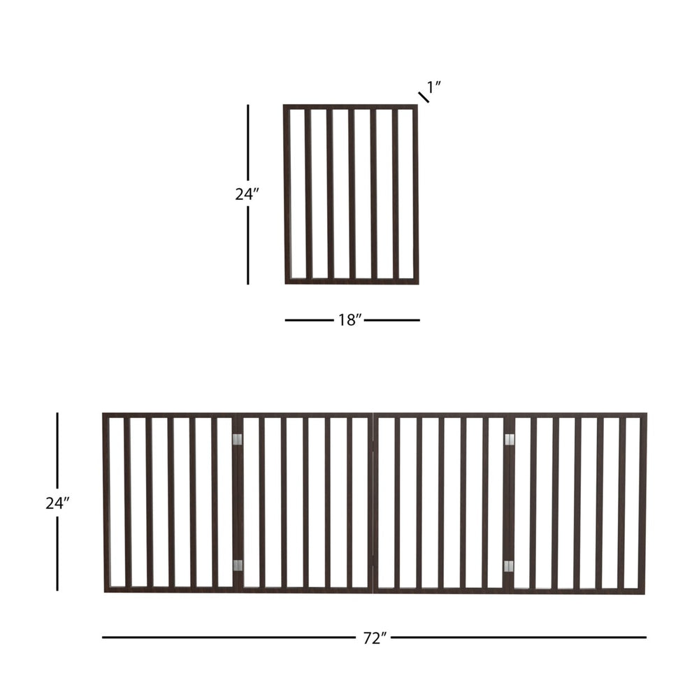 Wooden Pet Gate Foldable 4-Panel Indoor Barrier Fence Lightweight Brown 72x24 Image 2