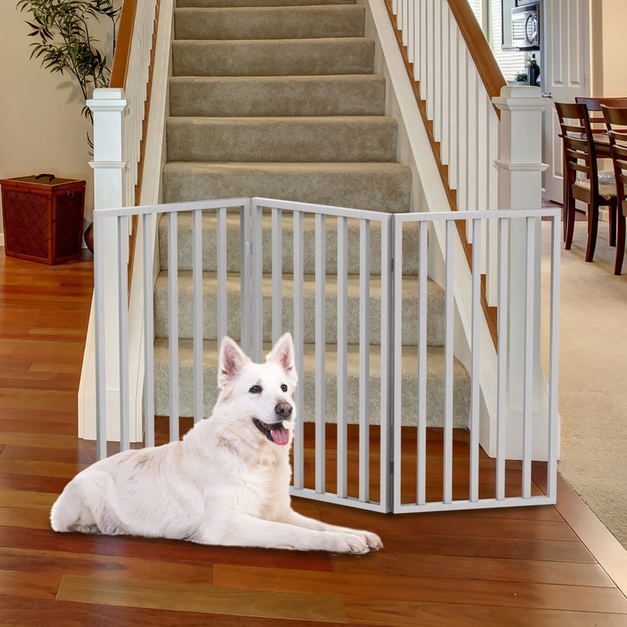 Wooden Pet Gate- Tall Freestanding 3-Panel Indoor Barrier FenceLightweight and Foldable for DogsPuppiesPets- 54 x32" Image 1