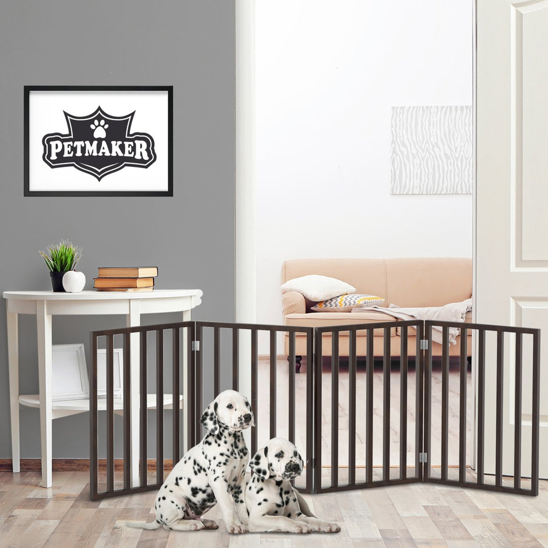 Wooden Pet Gate Foldable 4-Panel Indoor Barrier Fence Lightweight Brown 72x24 Image 4