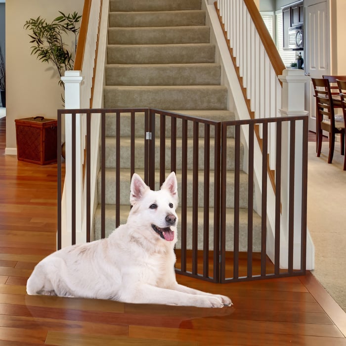 Wooden Pet Gate- Tall Freestanding 3-Panel Indoor Barrier FenceLightweight and Foldable for DogsPuppiesPets- 54 x32" Image 1