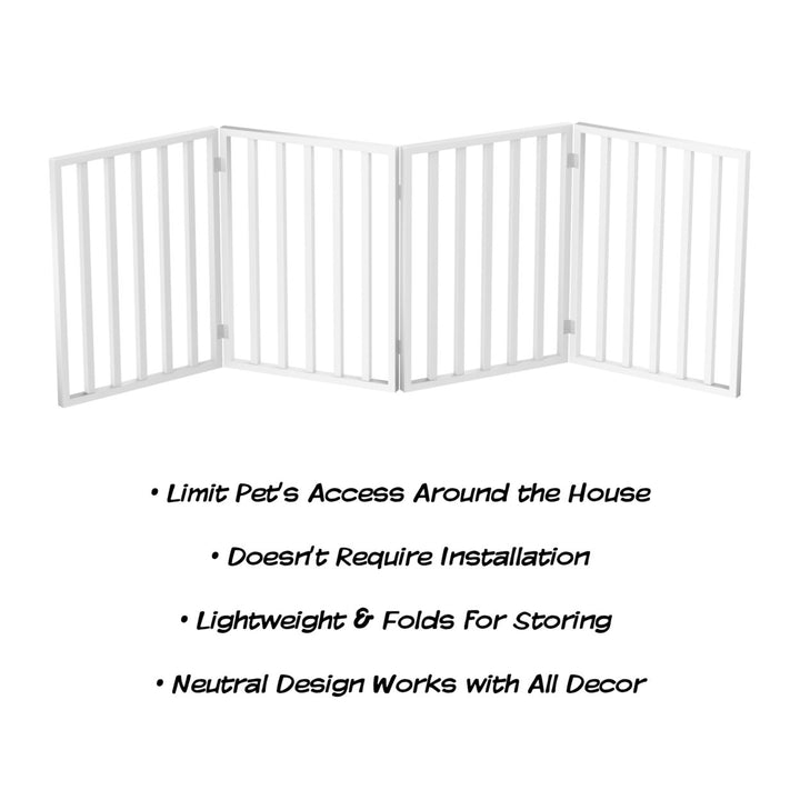 Wooden Pet Gate- Foldable 4-Panel Indoor Barrier Fence Freestanding and Lightweight Design for Dogs Puppies Pets- 72 Image 3