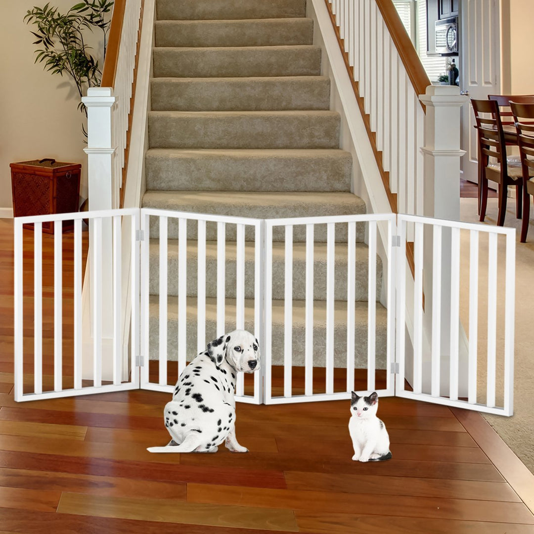 Wooden Pet Gate- Foldable 4-Panel Indoor Barrier Fence Freestanding and Lightweight Design for Dogs Puppies Pets- 72 Image 4