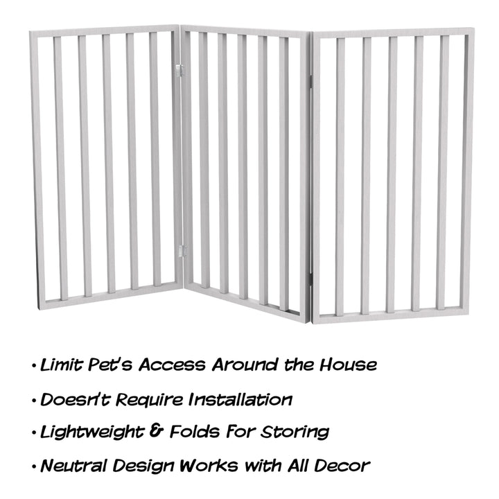 Wooden Pet Gate 3-Panel Freestanding Indoor Barrier White 54x32 Lightweight Foldable Image 3