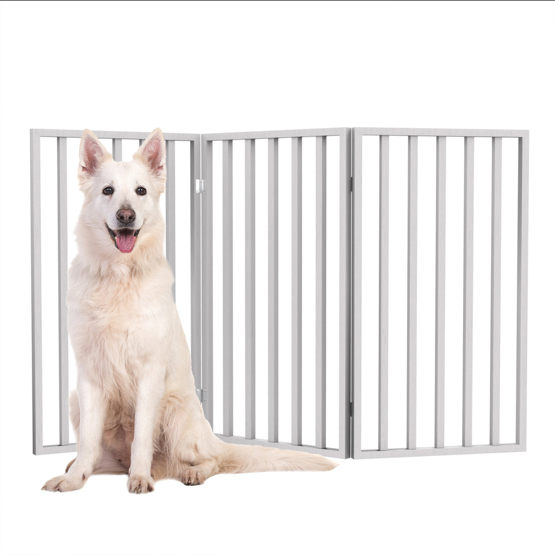 Wooden Pet Gate 3-Panel Freestanding Indoor Barrier White 54x32 Lightweight Foldable Image 4