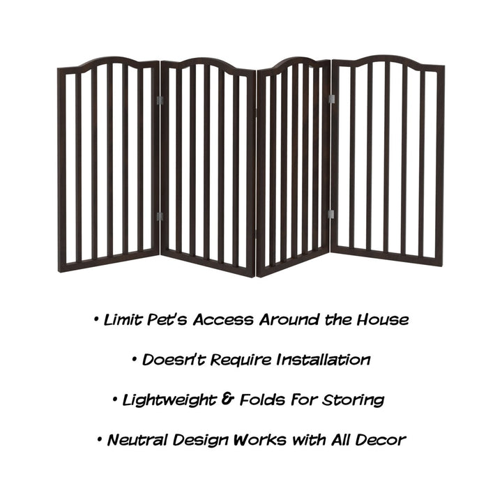 Wooden Pet Gate- Tall Freestanding 4-Panel Indoor Barrier FenceFoldable with Decorative Arches for DogsPuppiesPets- 72 Image 3