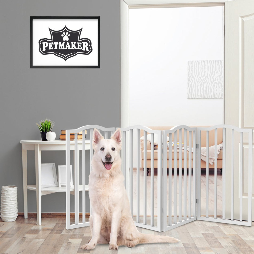 Wooden Pet Gate- Tall Freestanding 4-Panel Indoor Barrier FenceFoldable with Decorative Arches for DogsPuppiesPets- 72 Image 4