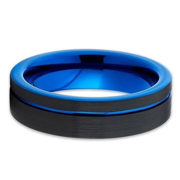 6 mm Blue Tungsten Wedding Band - Black Tungsten - Tungsten Wedding Ring Image 2