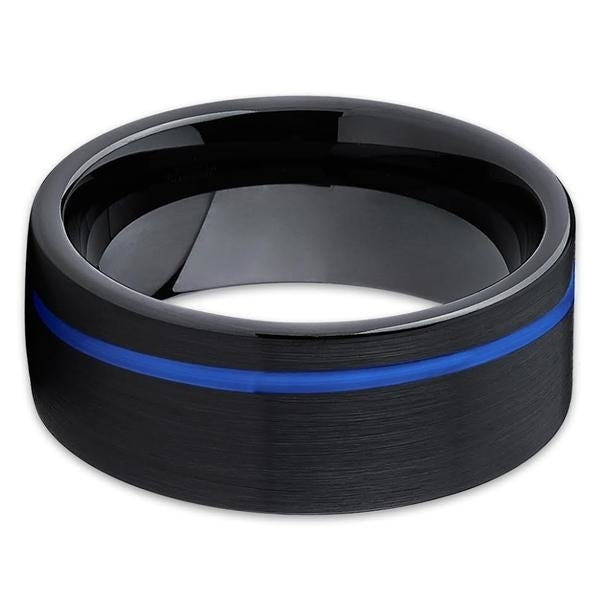 8mm Blue Tungsten Wedding Band - Black Tungsten Ring - 8mm - Black Ring Image 2