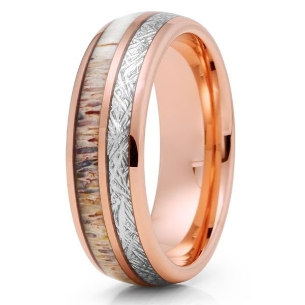 8mm Deer Antler Ring - Meteorite Ring - Rose Gold Tungsten Ring Image 1