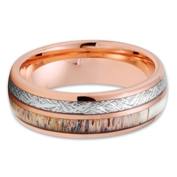 8mm Deer Antler Ring - Meteorite Ring - Rose Gold Tungsten Ring Image 2