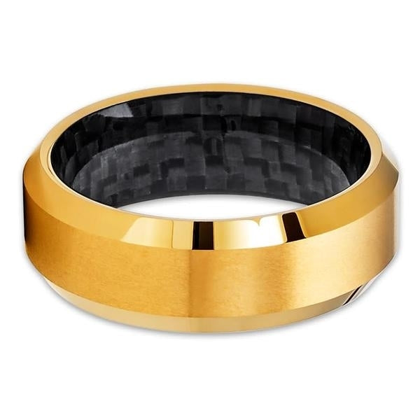 8mm Yellow Gold Tungsten Wedding Band - Carbon Fiber Ring - Yellow Gold Tungsten Image 2