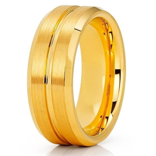 8mm Yellow Gold Tungsten Ring - Brush - Yellow Gold Tungsten Ring - Beveled Image 1