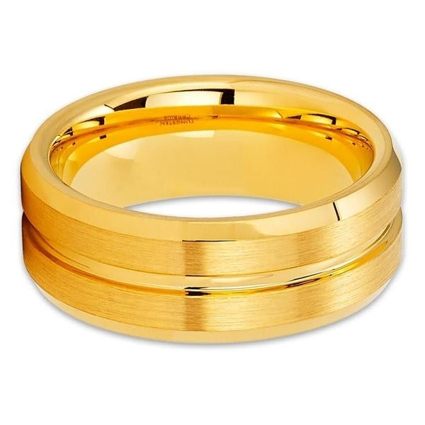 8mm Yellow Gold Tungsten Ring - Brush - Yellow Gold Tungsten Ring - Beveled Image 2