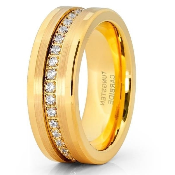8mm- Yellow Gold Tungsten Wedding Band - Yellow Gold Ring - Tungsten Ring Image 1