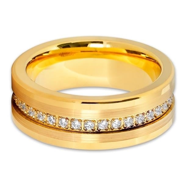 8mm- Yellow Gold Tungsten Wedding Band - Yellow Gold Ring - Tungsten Ring Image 2