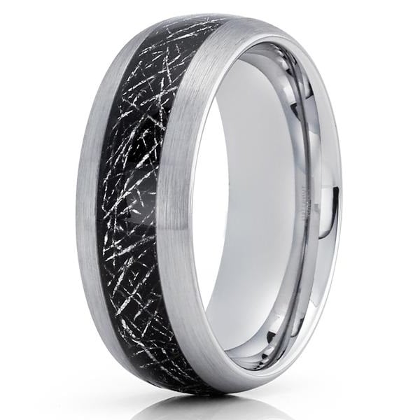 8mm- Meteorite Tungsten Wedding Band - Silver Tungsten Ring - Meteorite Ring Image 1