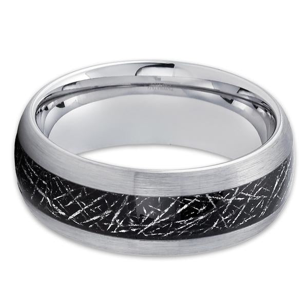 8mm- Meteorite Tungsten Wedding Band - Silver Tungsten Ring - Meteorite Ring Image 2