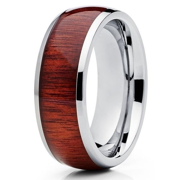 8mm- Koa Wood Tungsten Ring - Tungsten Wedding Band - Tungsten Ring - Koa Wood Ring Image 1