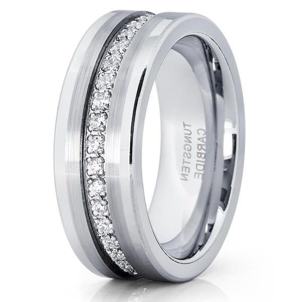 8mm- Mens Tungsten Wedding Band - Silver Tungsten Ring - Ring - Tungsten Image 1