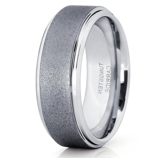 8mm- Tungsten Wedding Band - Silver Tungsten Ring - Mens Tungsten - Gray Image 1