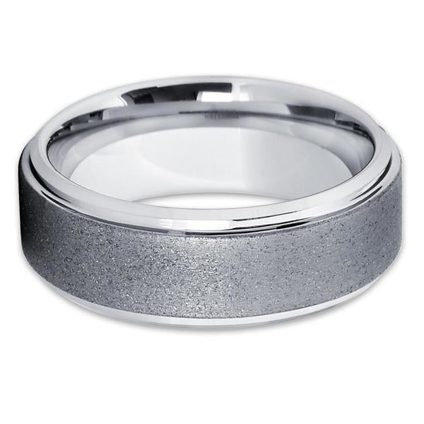 8mm- Tungsten Wedding Band - Silver Tungsten Ring - Mens Tungsten - Gray Image 2