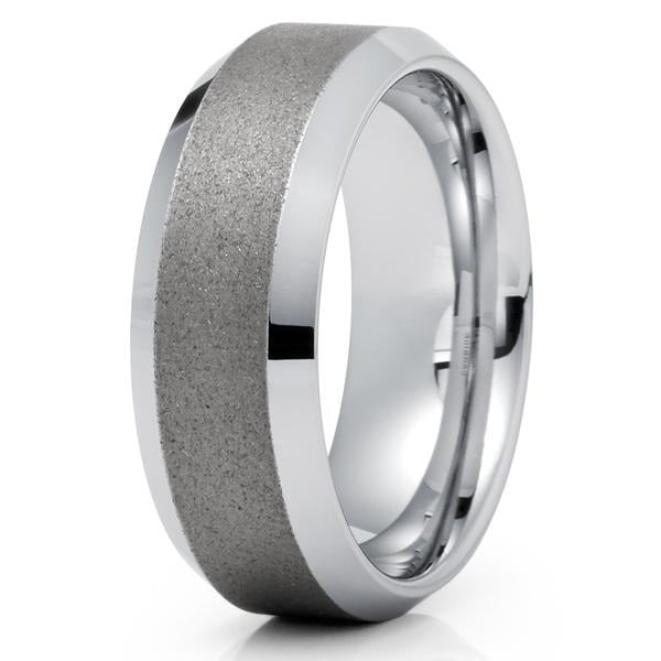 8mm- Silver Tungsten Ring - Gray Tungsten Wedding Band - Tungsten Carbide Image 1